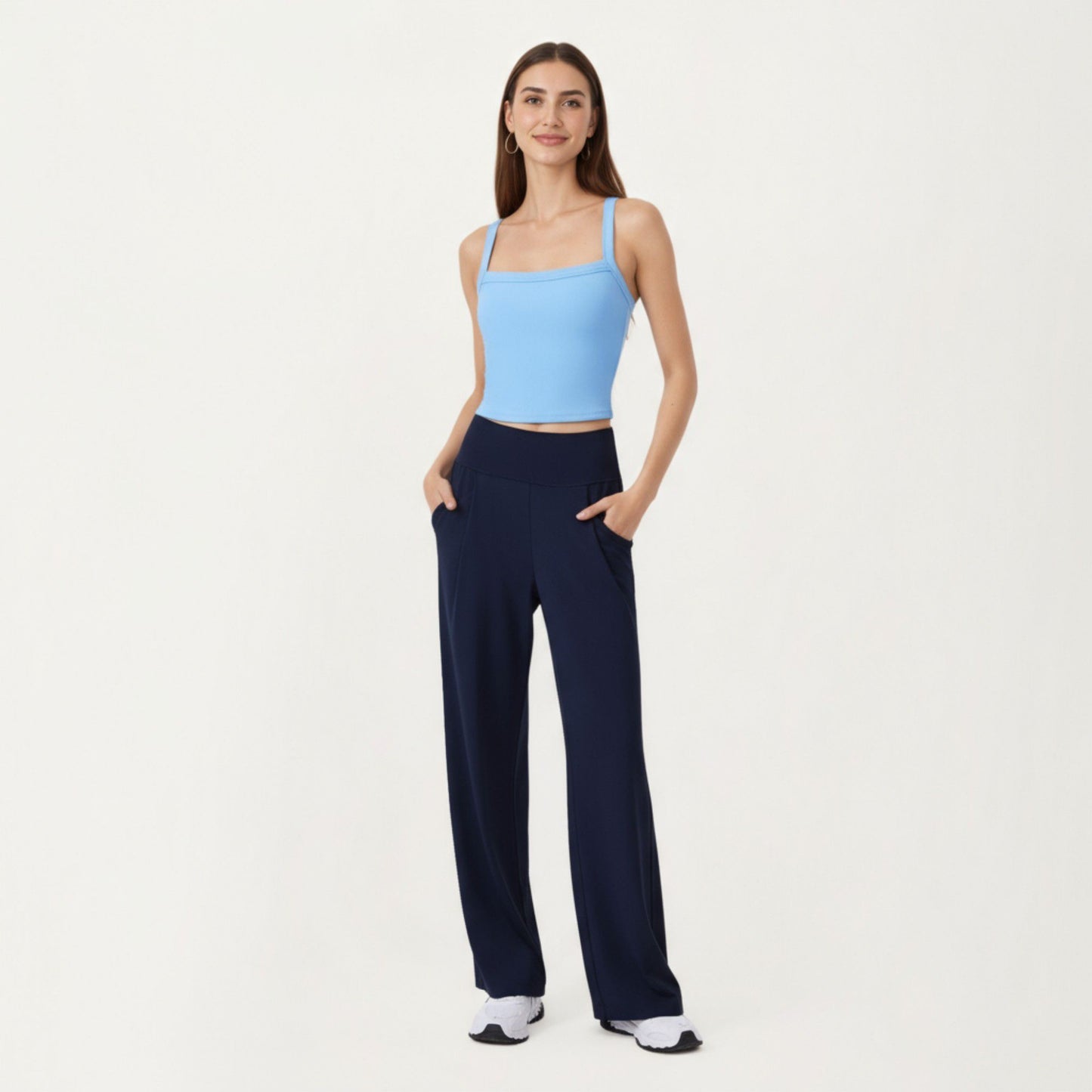 High Waist Wide Leg Sweatpants with Side Pockets and Smooth Stretch Fabric