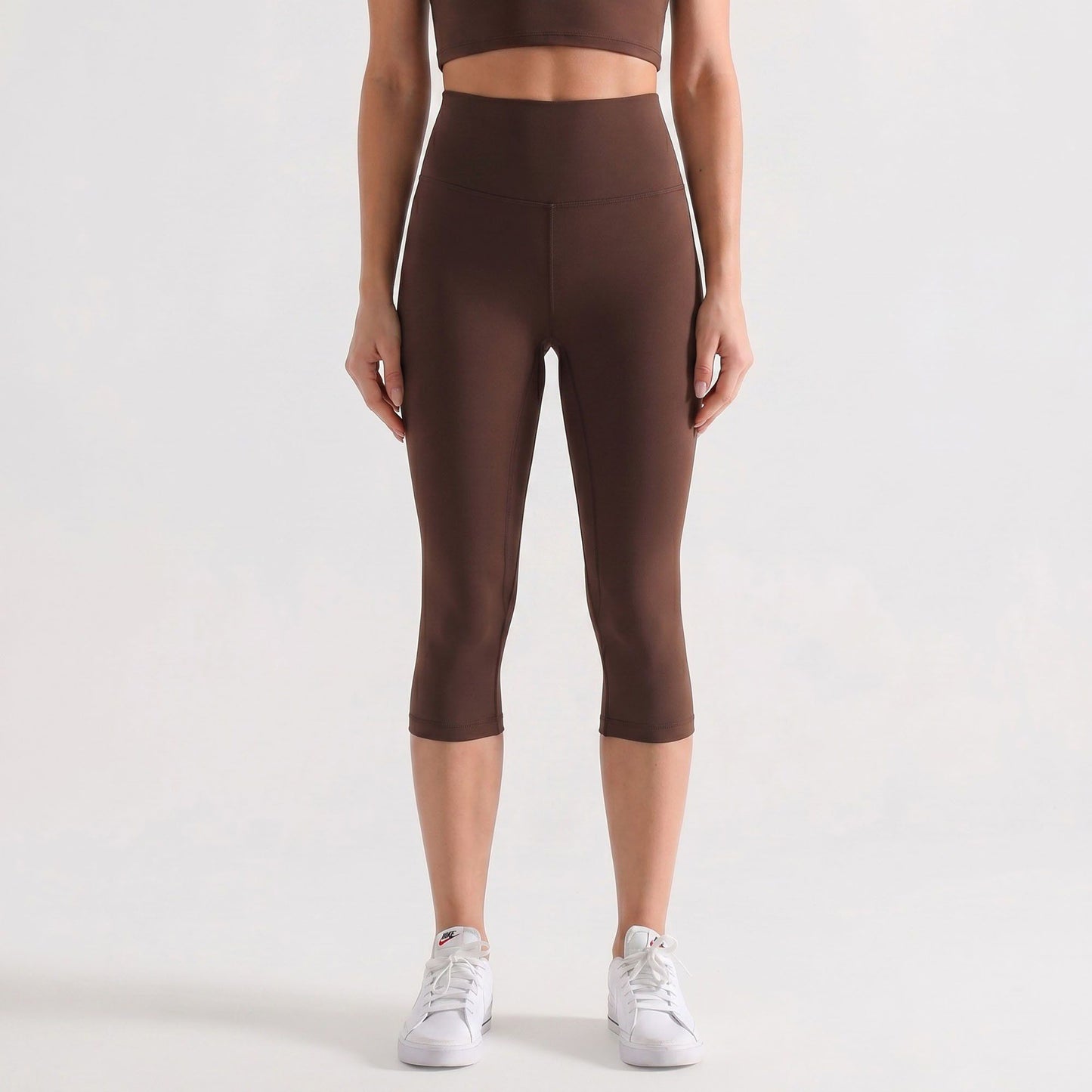 High Waist Capri Leggings with Wide Waistband Smooth Stretch Pull On Workout Yoga Pants