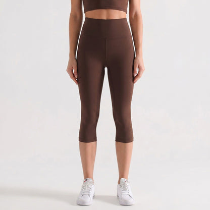 High Waist Capri Leggings with Wide Waistband Smooth Stretch Pull On Workout Yoga Pants