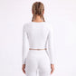 V Neck Long Sleeve Workout Crop Top Fitted Active Shirt
