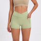 High Waist Crossover Waistband Pocket Workout Biker Shorts