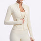 Full Zip Workout Jacket with Thumbholes and Zipper Pockets