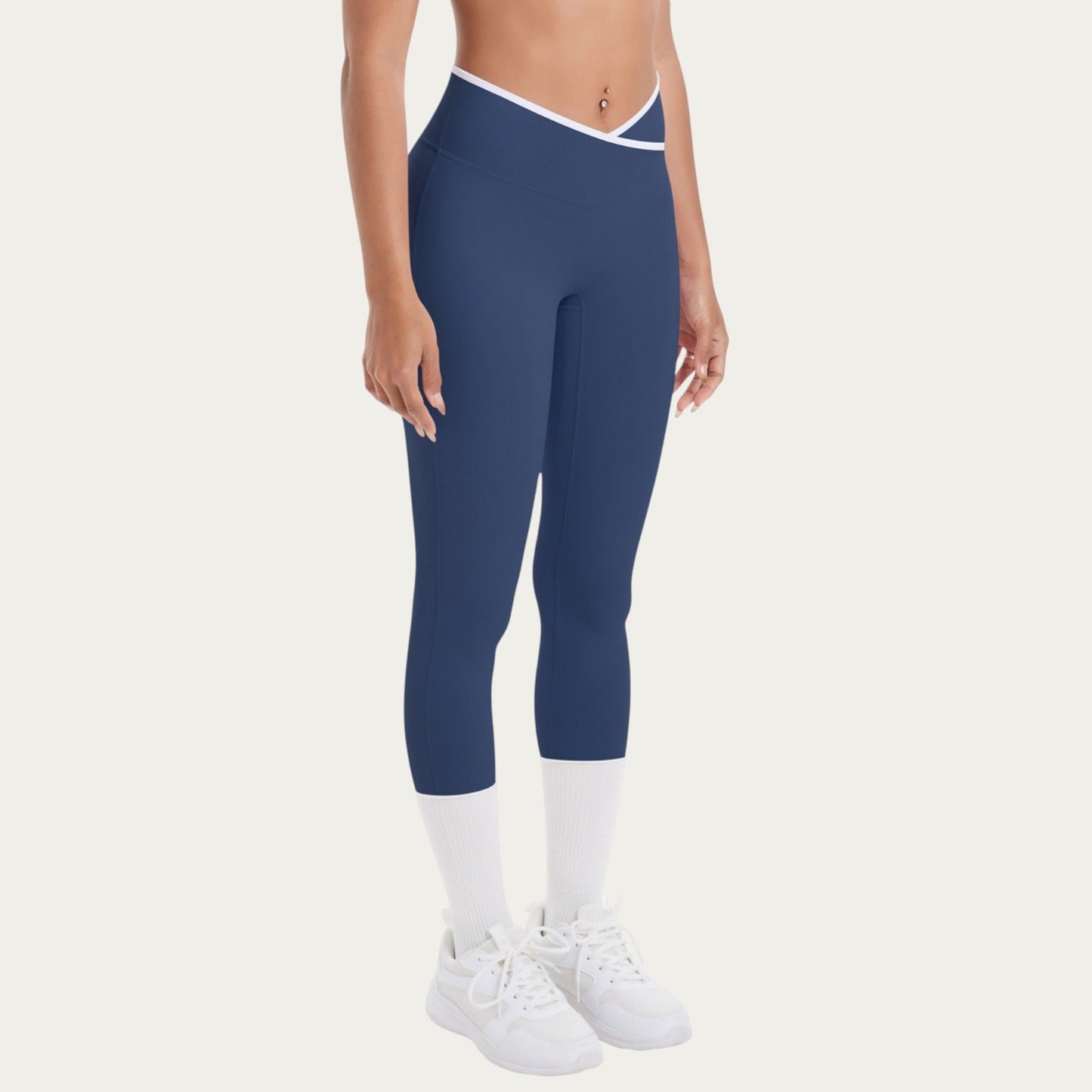High Waist Crossover Leggings with Contoured Fit and V-Shaped Waistband