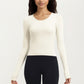 Ribbed Long Sleeve Fitted Top with Crew Neck and Thumbhole Cuffs