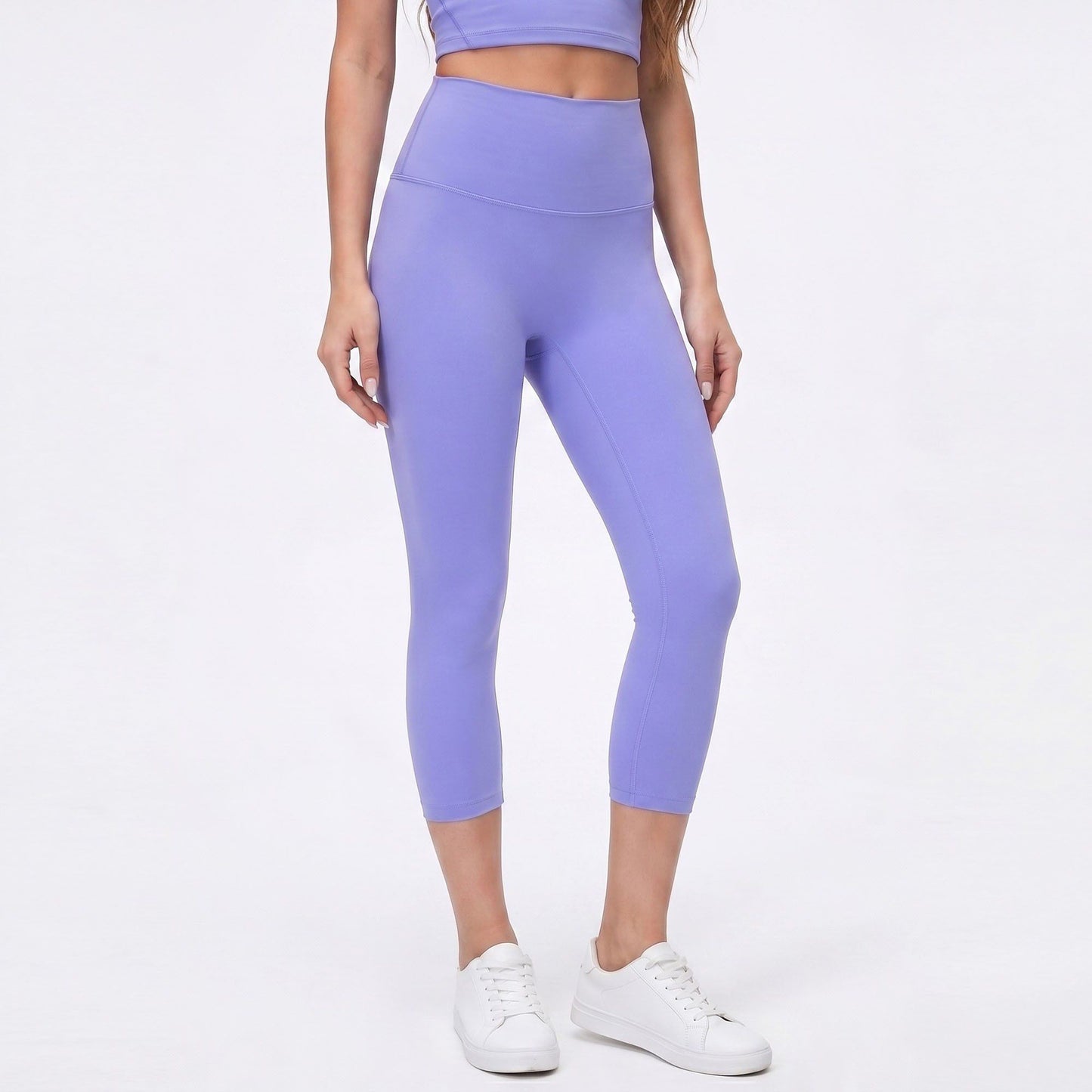High Waist Capri Leggings with Wide Waistband Smooth Stretch Fit and Pull On Activewear Design