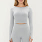 Seamless Long Sleeve Cropped Top with Thumbhole Cuffs and Fitted Waistband
