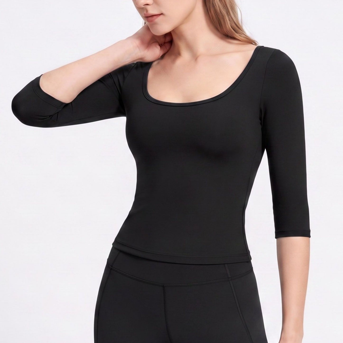 Scoop Neck 3/4 Sleeve Fitted Workout Top