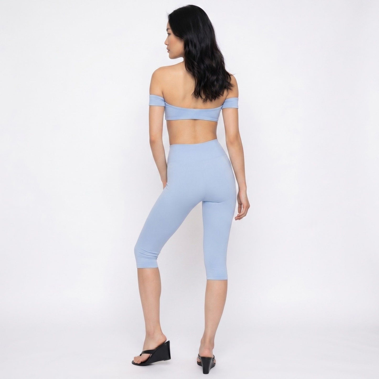Off Shoulder Bandeau Sports Bra with Arm Strap Detail Smooth Stretch Active Top and Minimal Cropped Fit