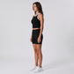 Padded Ribbed High Neck Sports Bra Tank Top Contrast Trim Workout Yoga Crop Top
