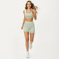 Contrast Trim Sports Bra with Square Neck and Smooth Stretch Fit