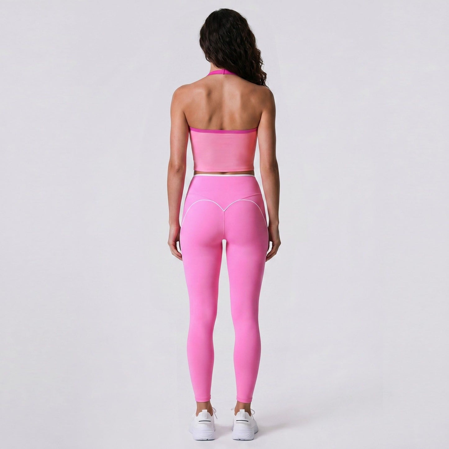 Padded Halter Sports Bra Tank Top Contrast Trim Workout Yoga Crop Top