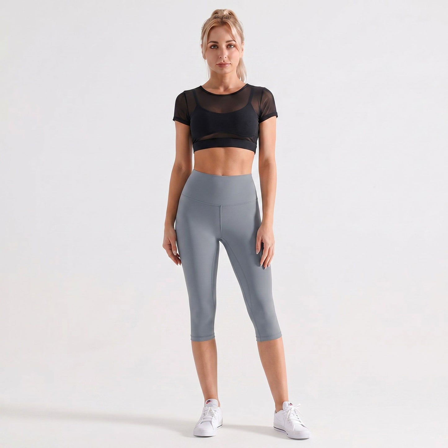 High Waist Capri Leggings with Wide Waistband Smooth Stretch Pull On Workout Yoga Pants