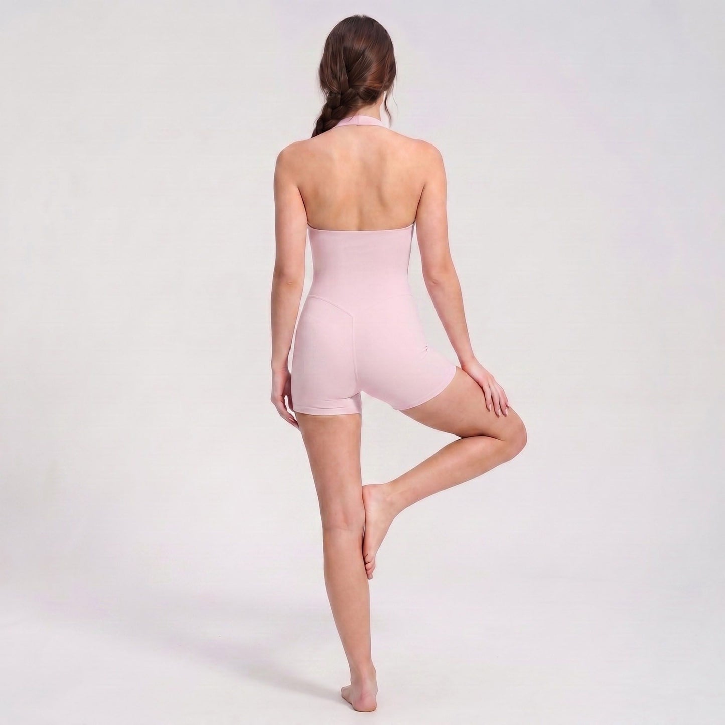 Halter Neck Active Romper Sleeveless Open Back Workout Yoga One Piece Shorts Jumpsuit