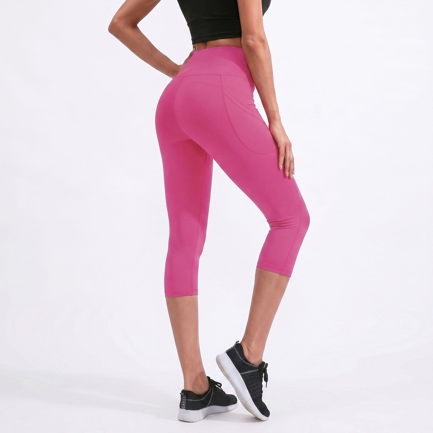 High Waist Capri Leggings with Wide Waistband Smooth Stretch Pull On Workout Yoga Pants