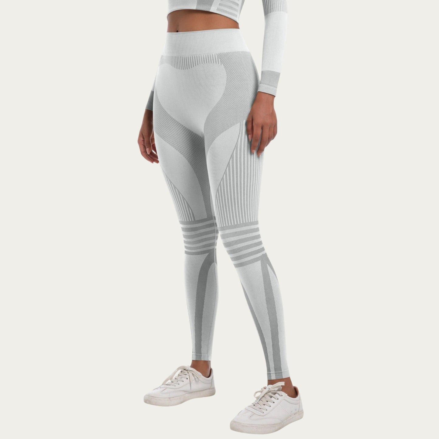 Seamless High Waist Ribbed Leggings with Sculpting Contour Panels and Compression Fit