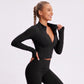 Cropped Full Zip Workout Jacket with Thumbholes