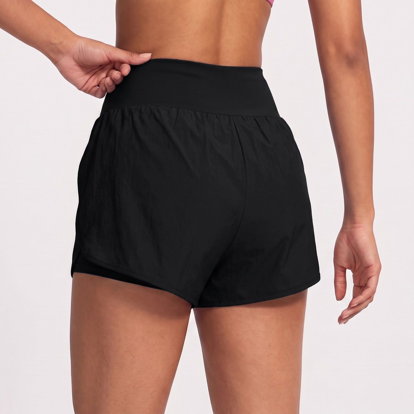 High Waist Running Shorts with Wide Waistband and Side Slits