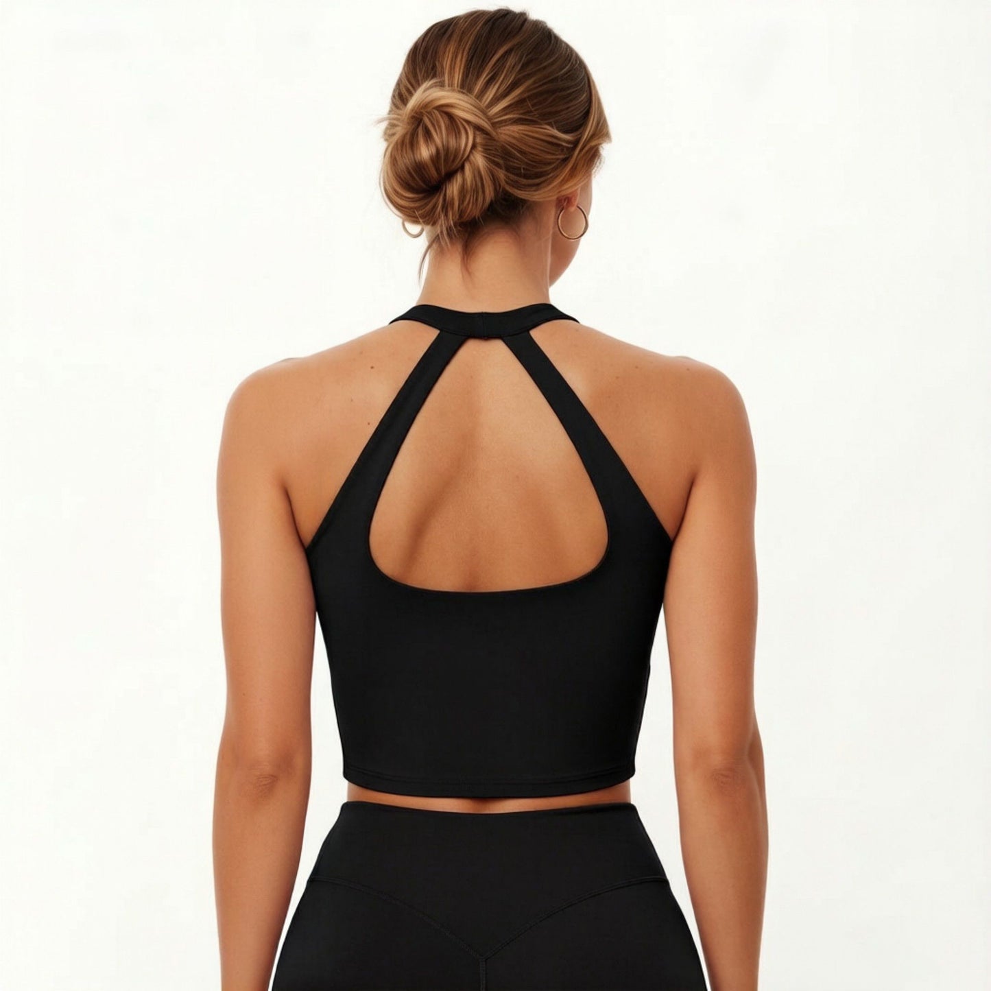 High Neck Longline Sports Bra with Open Back and Cropped Active Fit