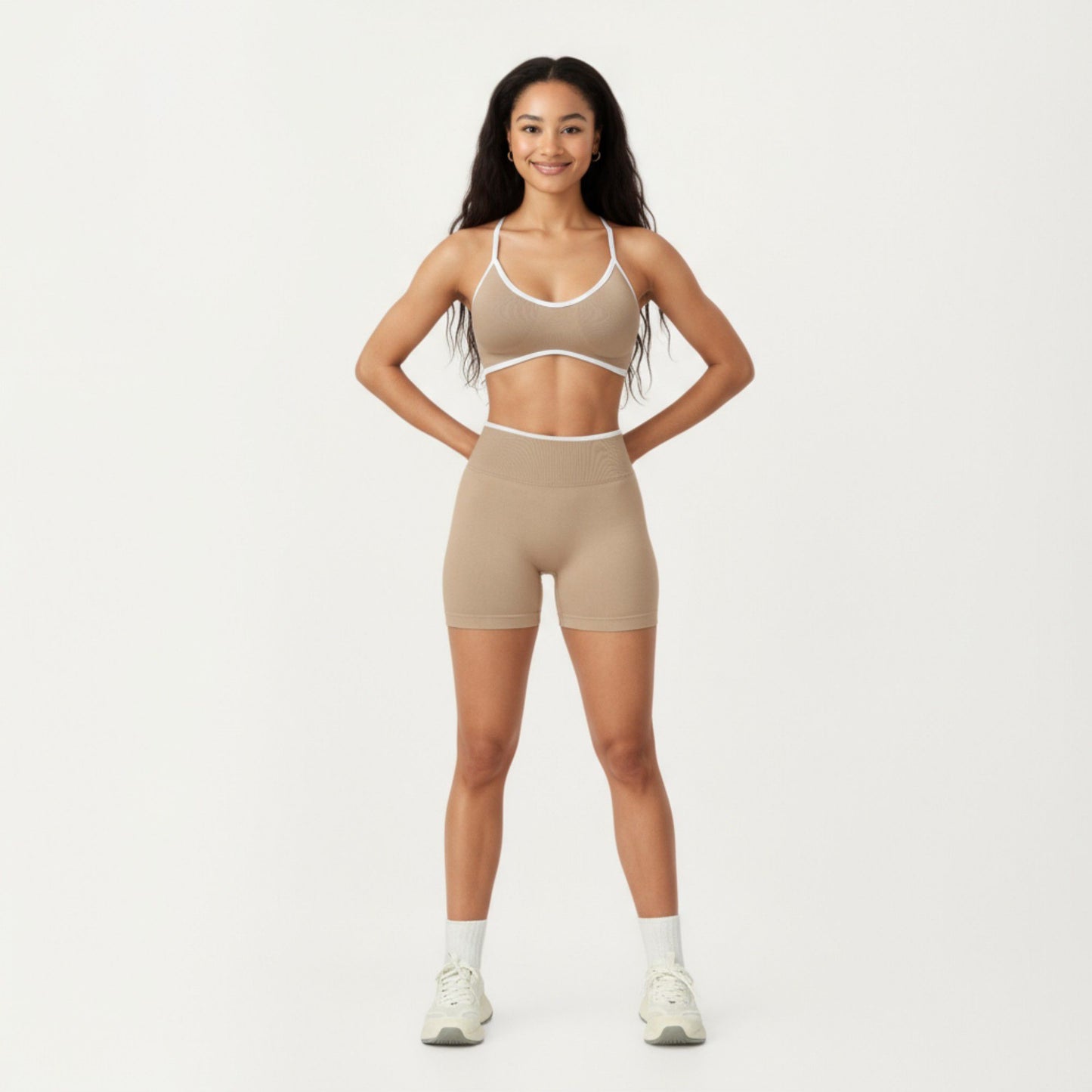 Contrast Trim Scoop Neck Sports Bra with Adjustable Spaghetti Straps