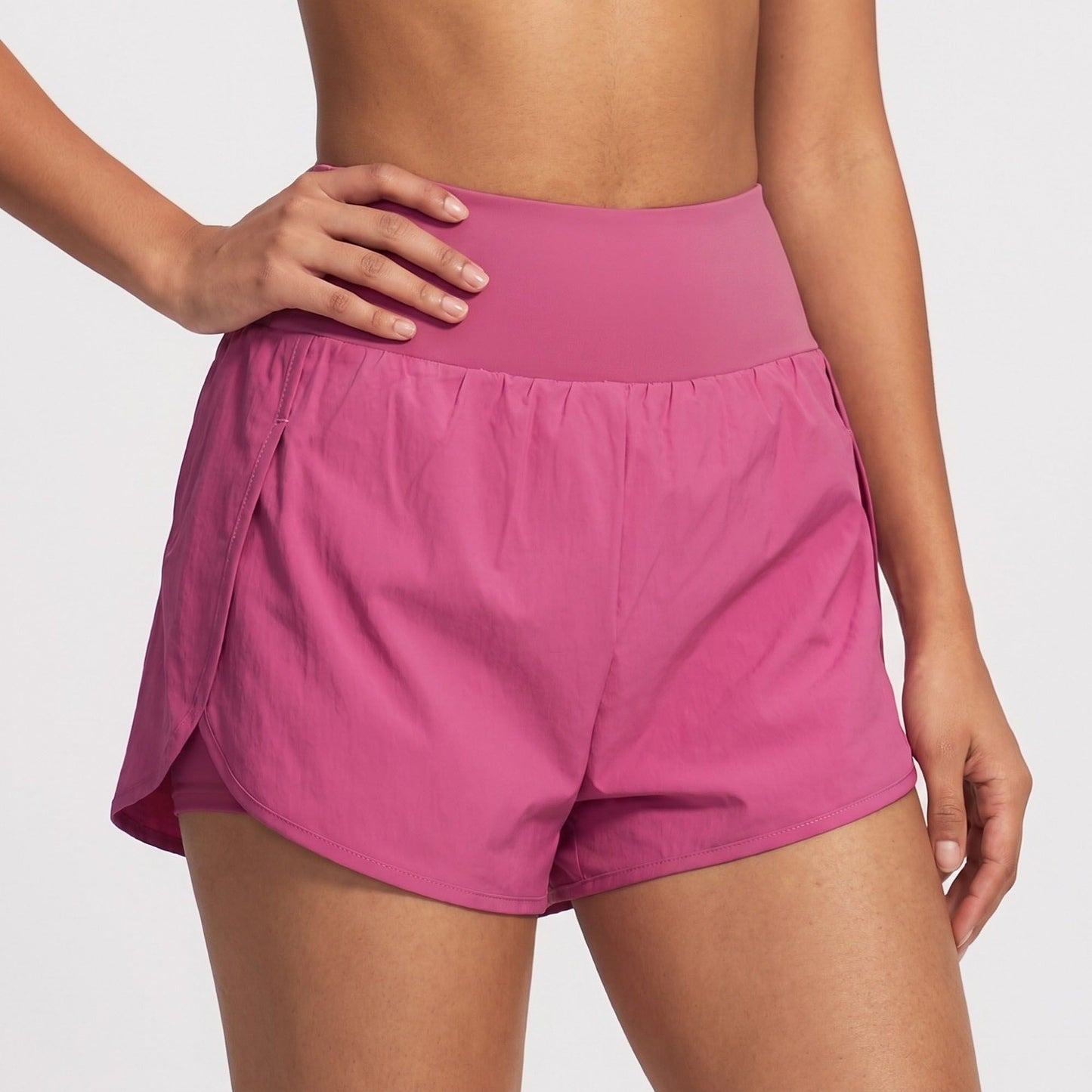 High Waist Running Shorts with Wide Waistband and Side Slits