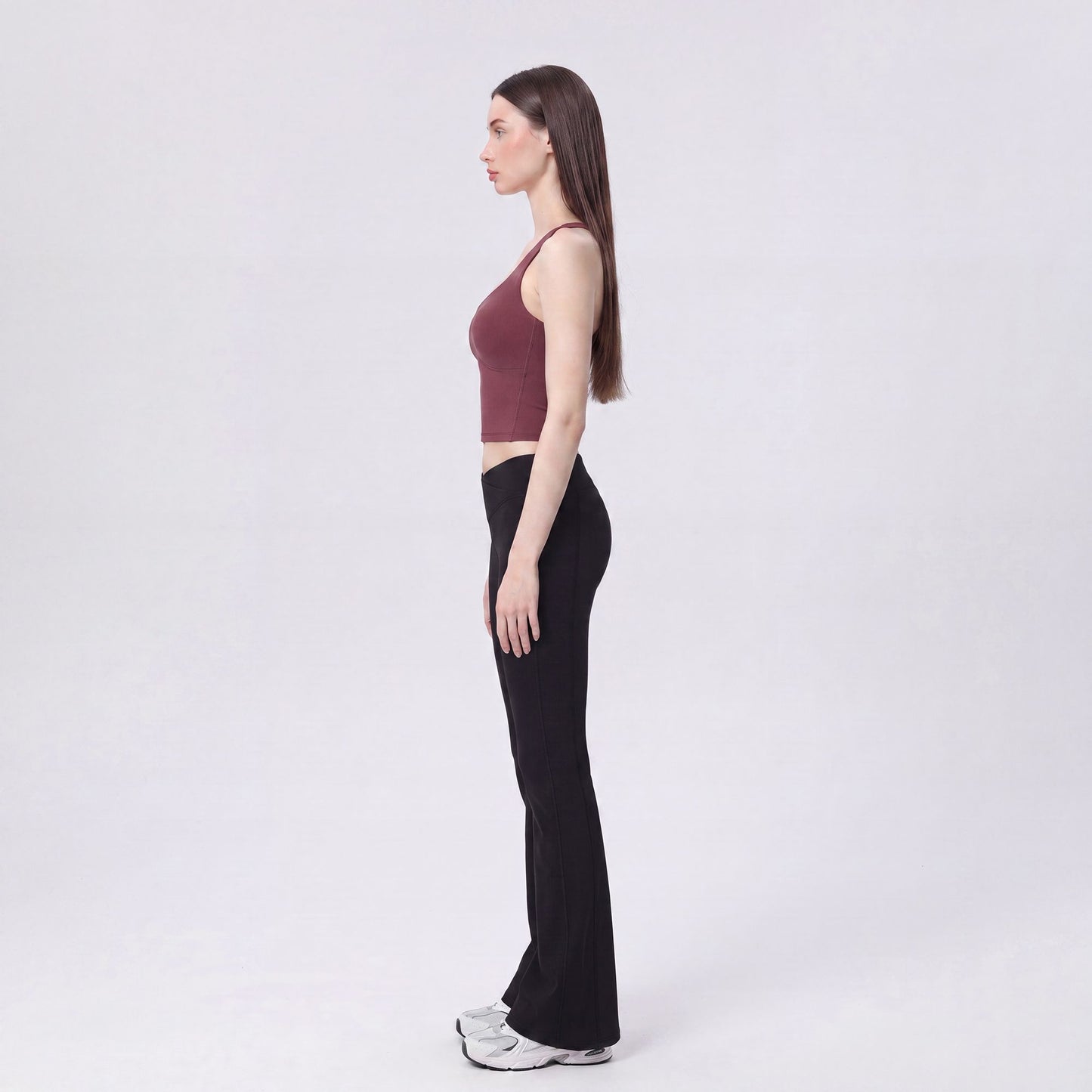 Cropped Yoga Tank Top with Built In Padding Scoop Neck Wide Strap Fitted Activewear Top