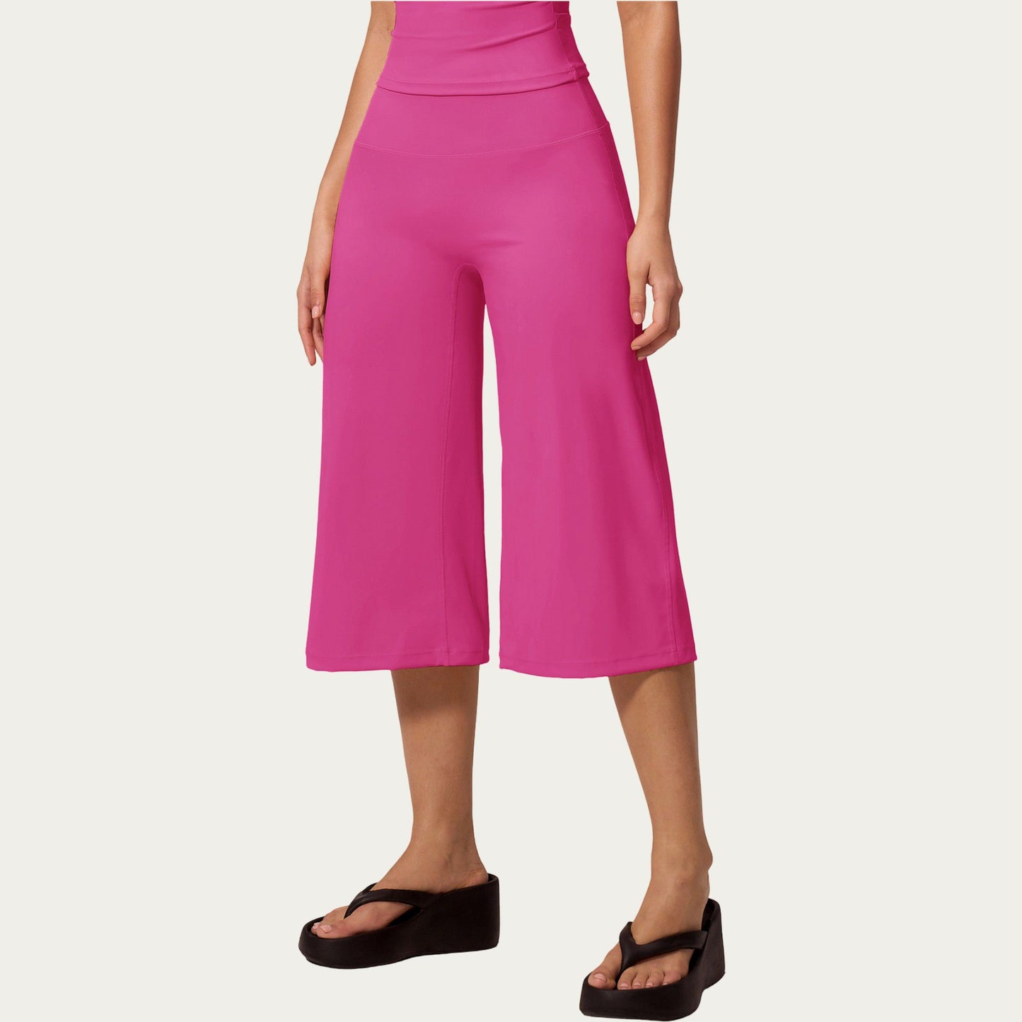 High Waist Capri Wide Leg Pants with Smooth Stretch Fabric and Relaxed Fit