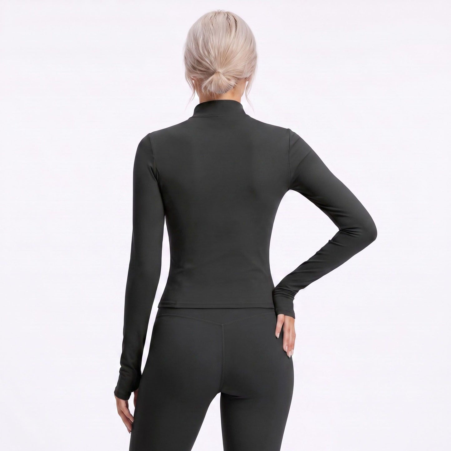 Full Zip Workout Jacket with Thumbholes and Zipper Pockets