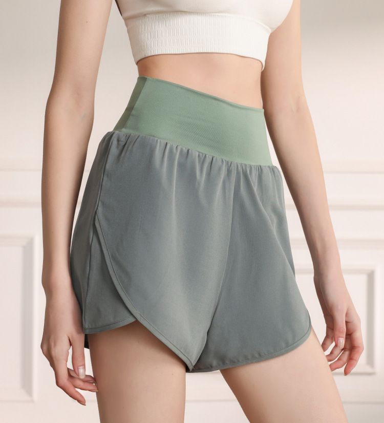 High Rise Running Shorts with Curved Hem and Side Pocket