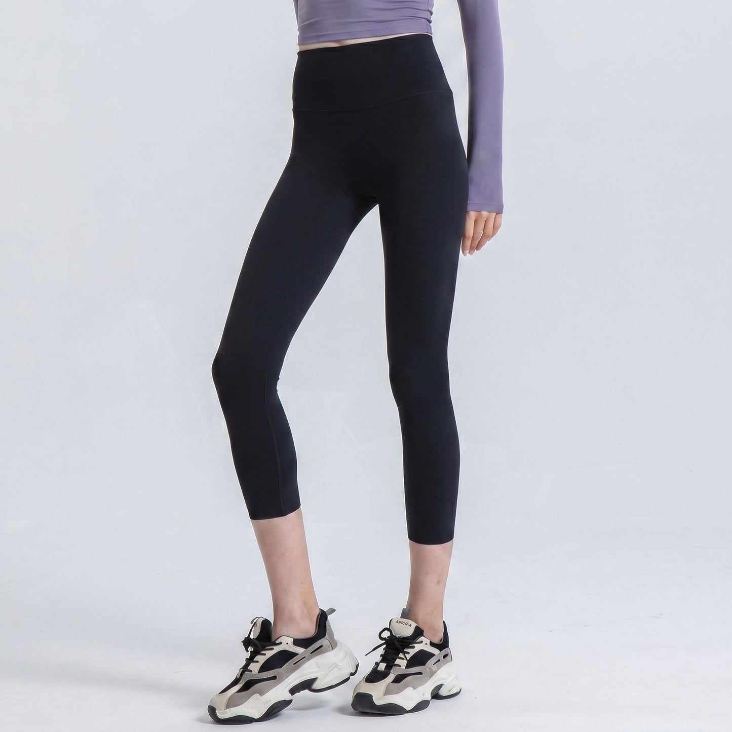 High Waist Capri Leggings with Wide Waistband Smooth Stretch Pull On Yoga Active Pants