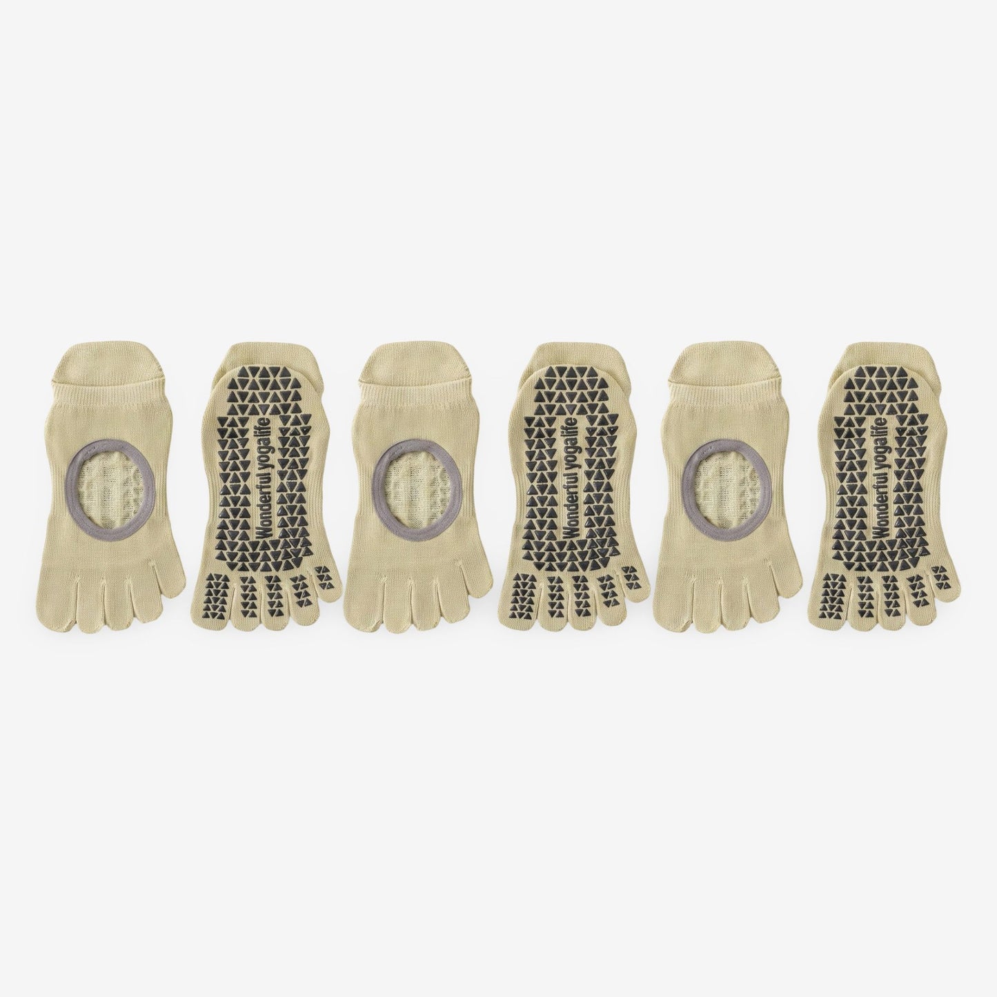 Cotton Pilates Yoga Socks with Grip, Five-Toe Design 3 Pack