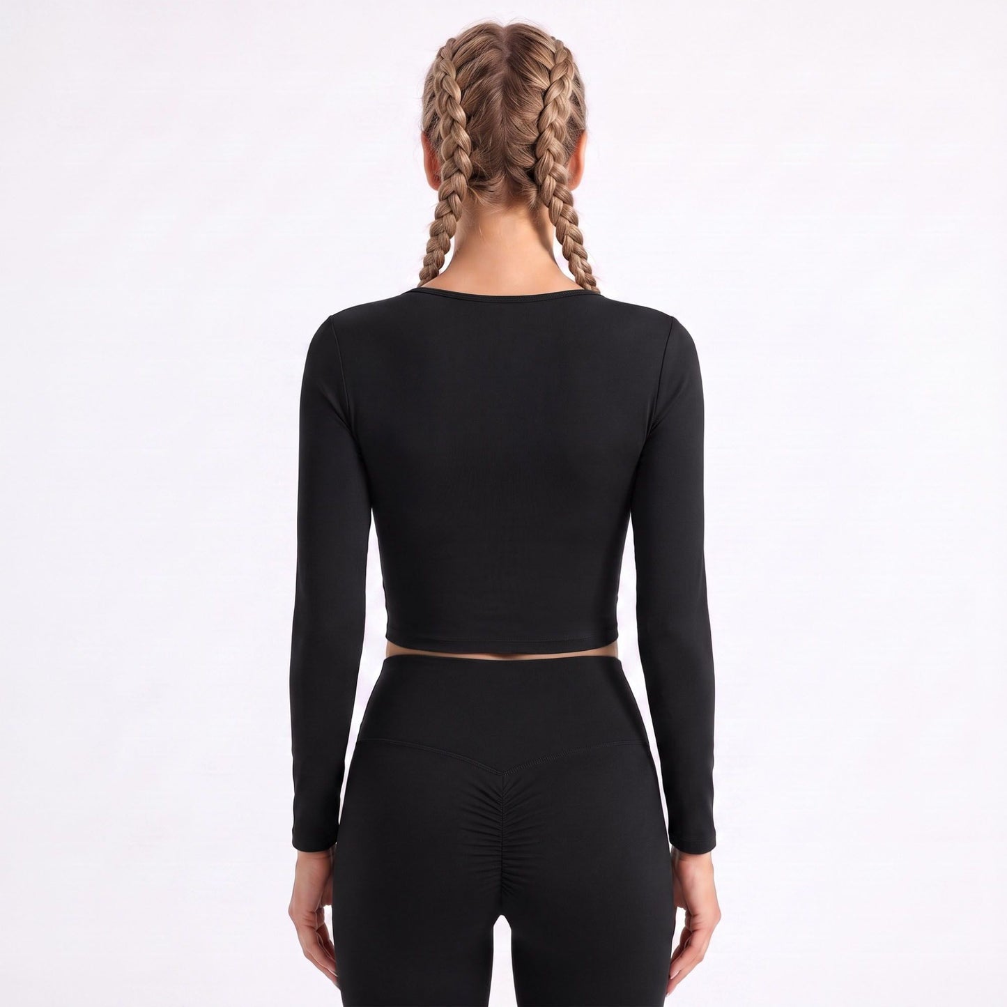 V Neck Long Sleeve Workout Crop Top Fitted Active Shirt