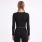 V Neck Long Sleeve Workout Crop Top Fitted Active Shirt