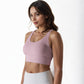 Scoop Neck Stretchy Cropped Banded Criss Cross Back Sports Bra