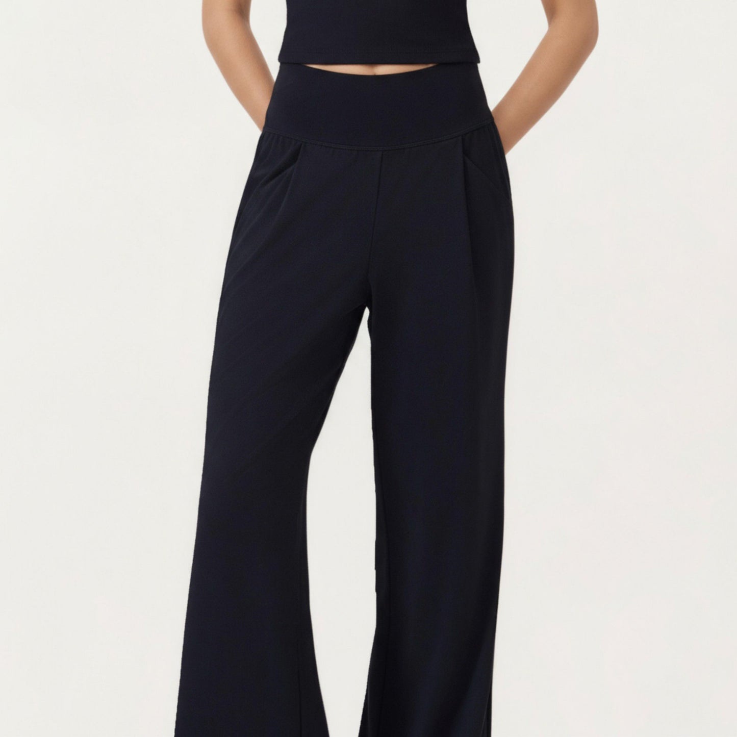 High Waist Wide Leg Sweatpants with Side Pockets and Smooth Stretch Fabric