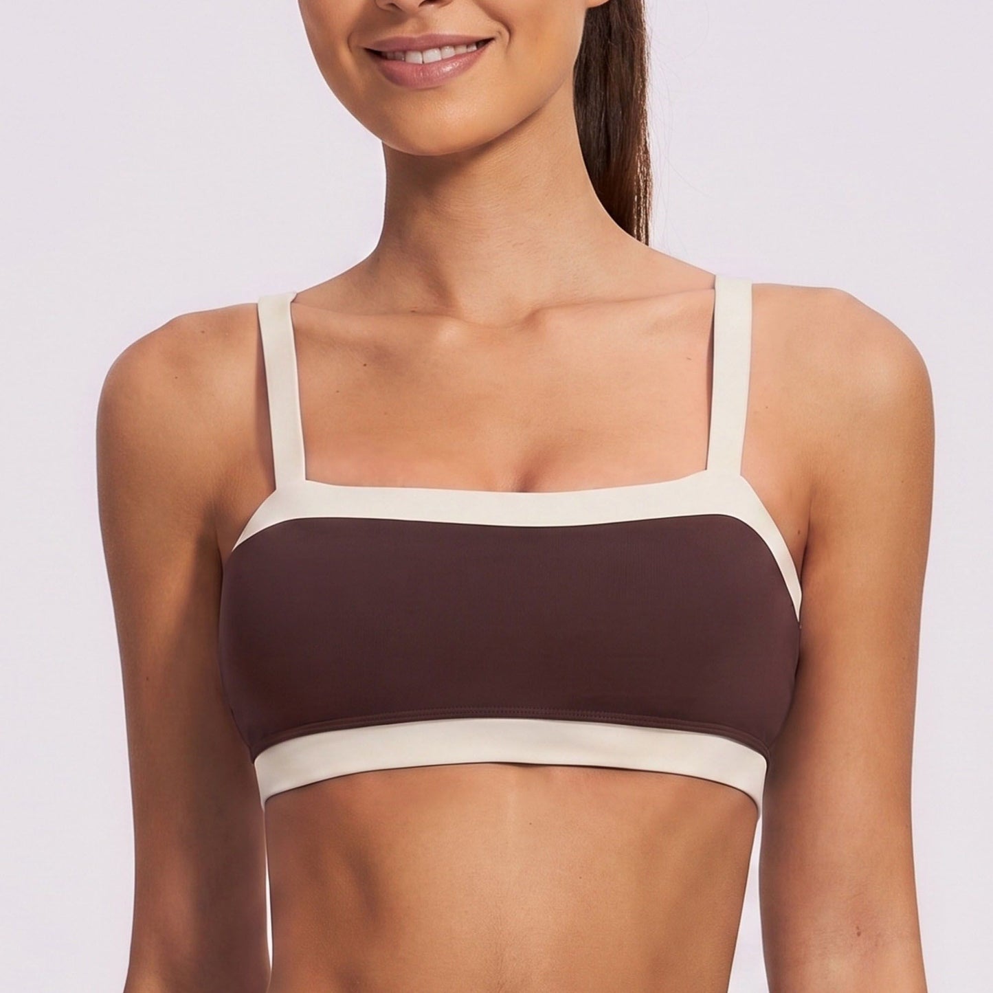 Square Neck Sports Bra with Slim Straps for Running Gym Training and Everyday Activewear
