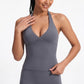 Padded Halter Wrap Front Longline Sports Bra Tank Top Workout Yoga Crop Top