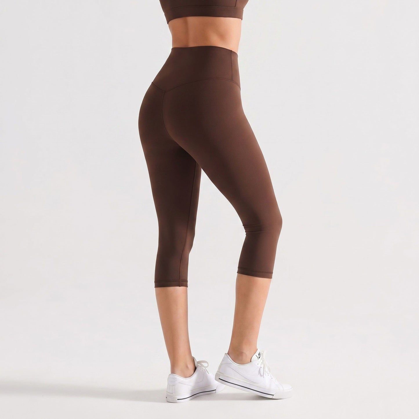 High Waist Capri Leggings with Wide Waistband Smooth Stretch Pull On Workout Yoga Pants