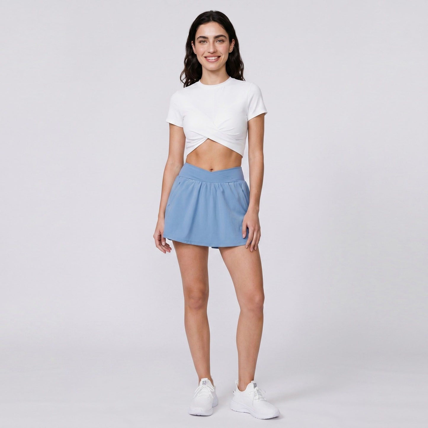 Short Sleeve Twist Front Crop Workout Top Crew Neck Yoga Activewear T Shirt