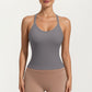Fitted Strappy Back Tank Top with Scoop Neck and Cross Back Design