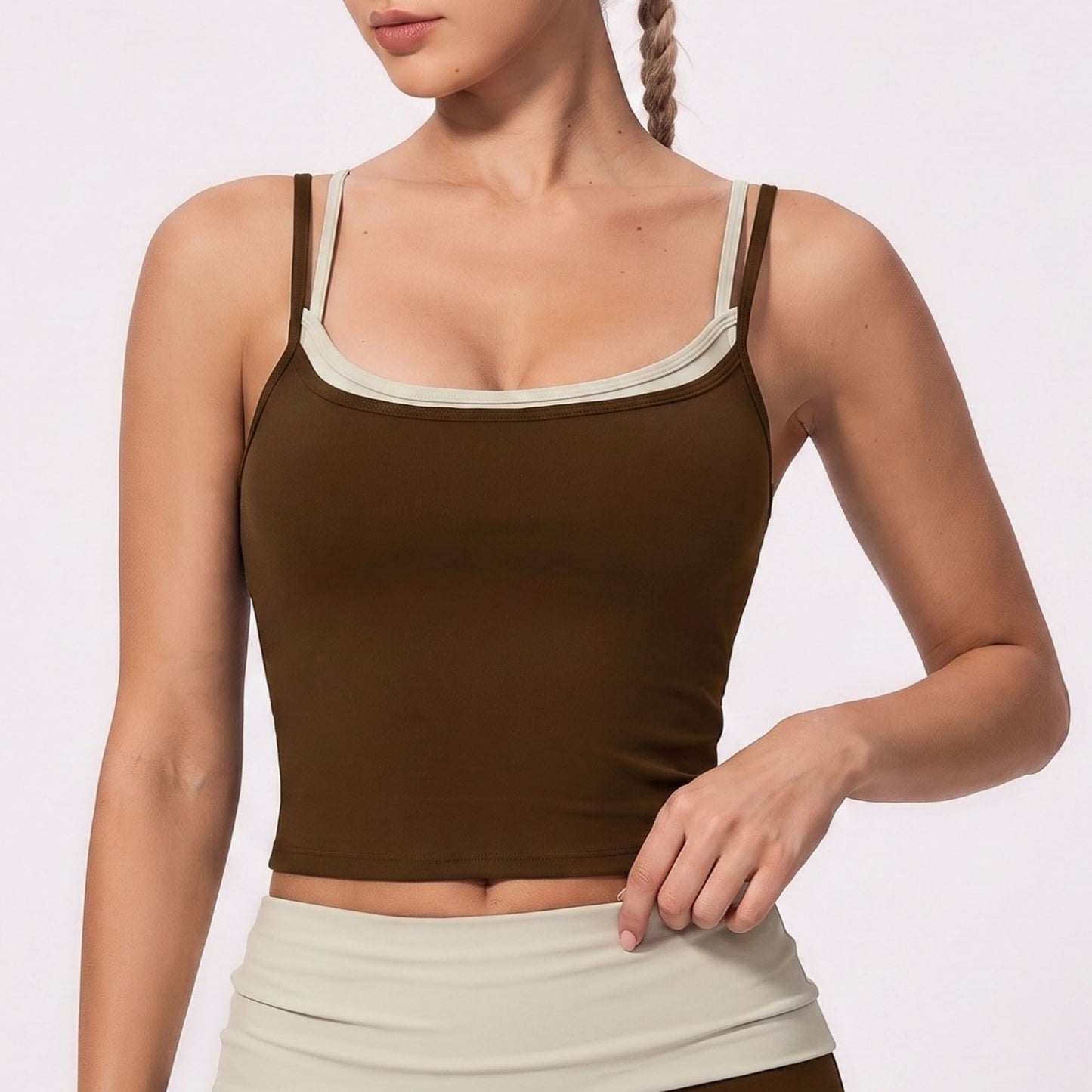 Double Strap Workout Tank Square Neck Fitted Crop Top