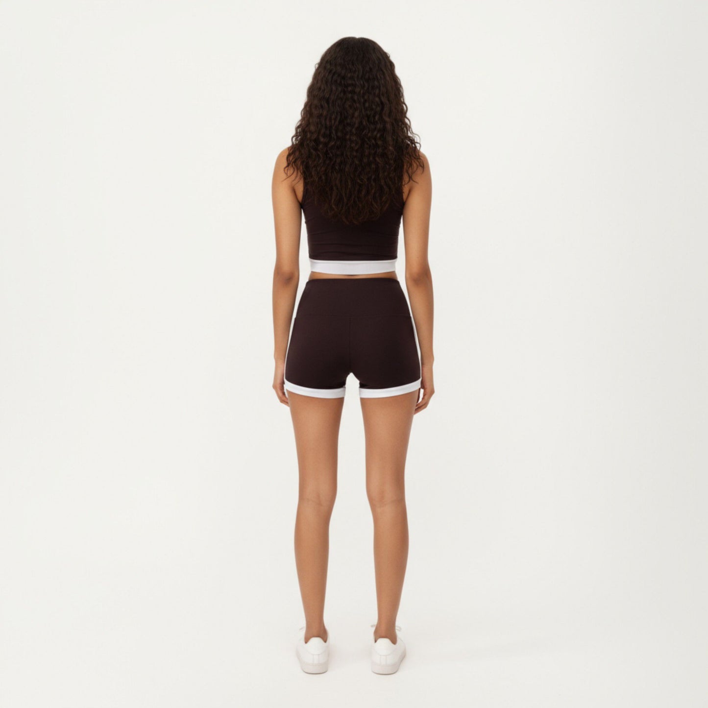 Square Neck Cropped Active Tank Top with Contrast Elastic Hem