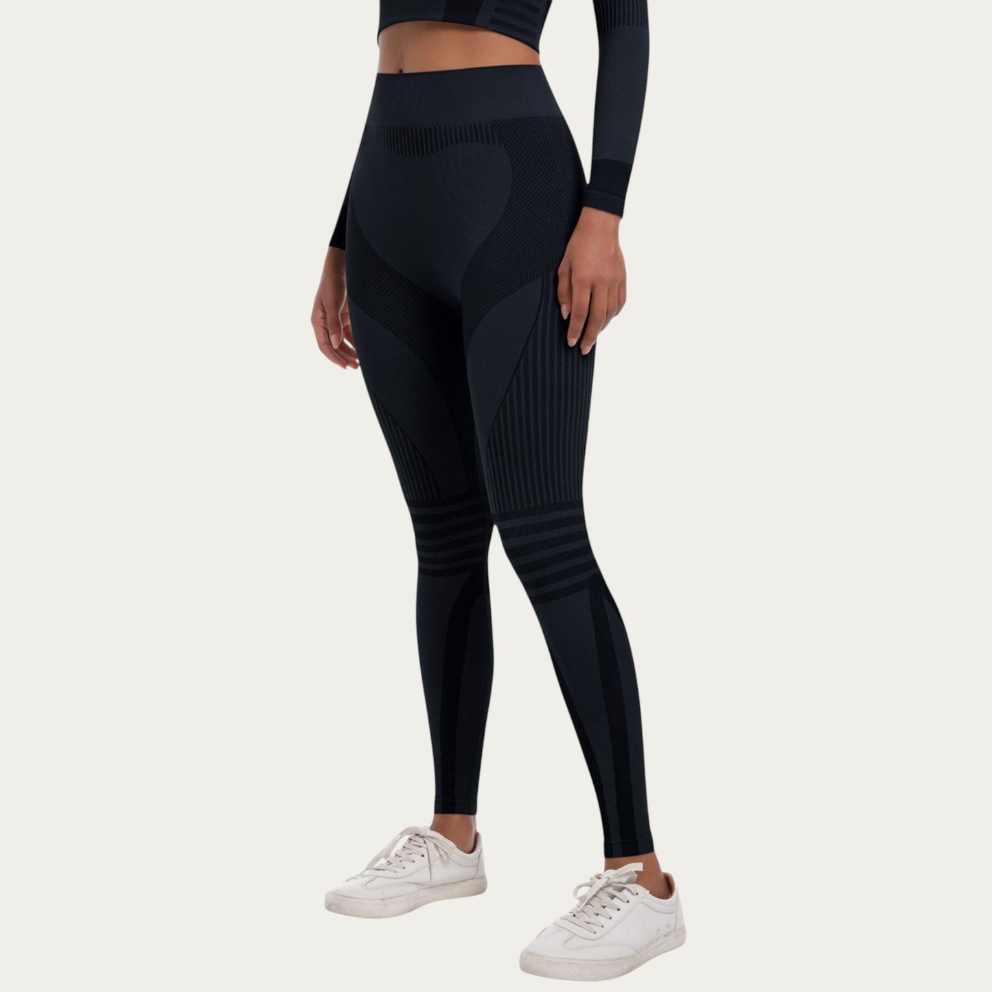 Seamless High Waist Ribbed Leggings with Sculpting Contour Panels and Compression Fit