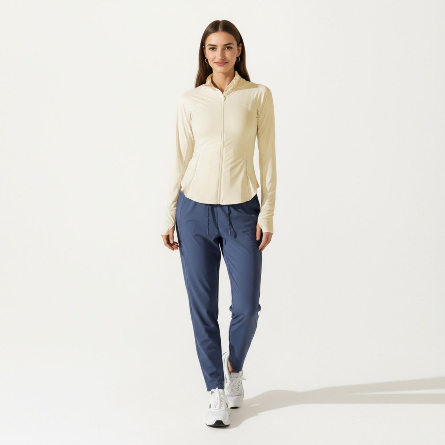 Full Zip Long Sleeve Active Jacket with Fitted Silhouette and High Neck