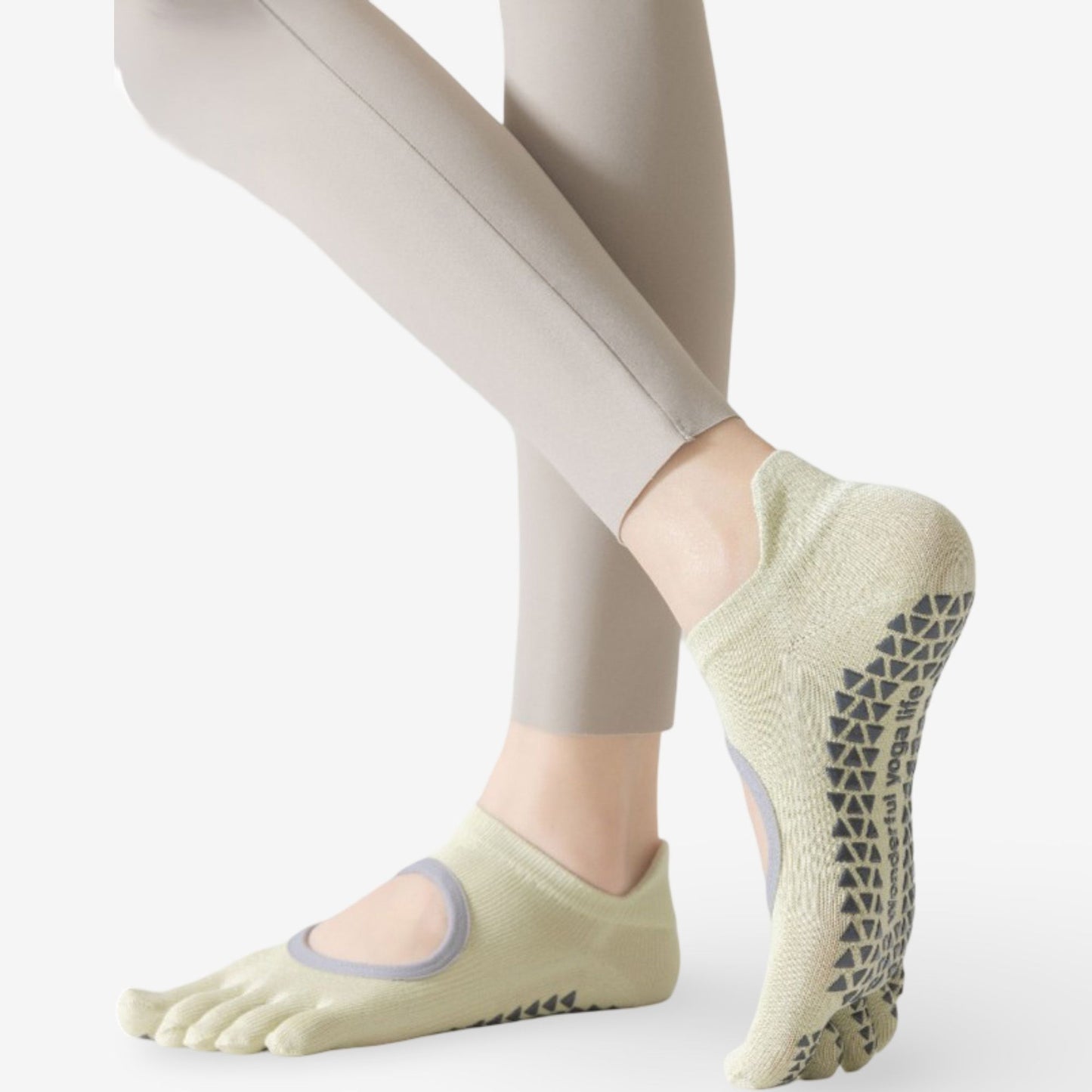 Cotton Pilates Yoga Socks with Grip, Five-Toe Design 3 Pack