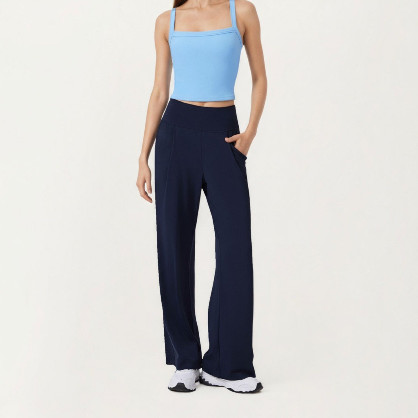 High Waist Wide Leg Sweatpants with Side Pockets and Smooth Stretch Fabric
