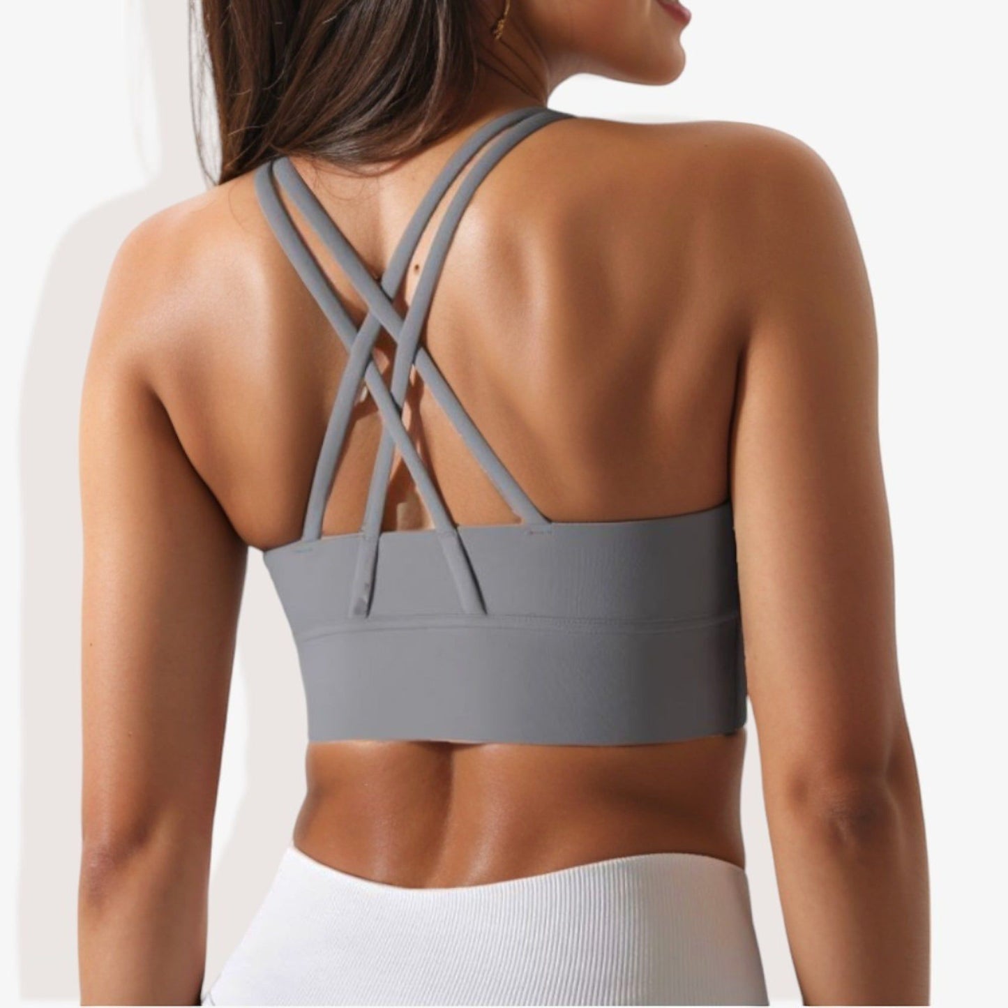 Scoop Neck Stretchy Cropped Banded Criss Cross Back Sports Bra