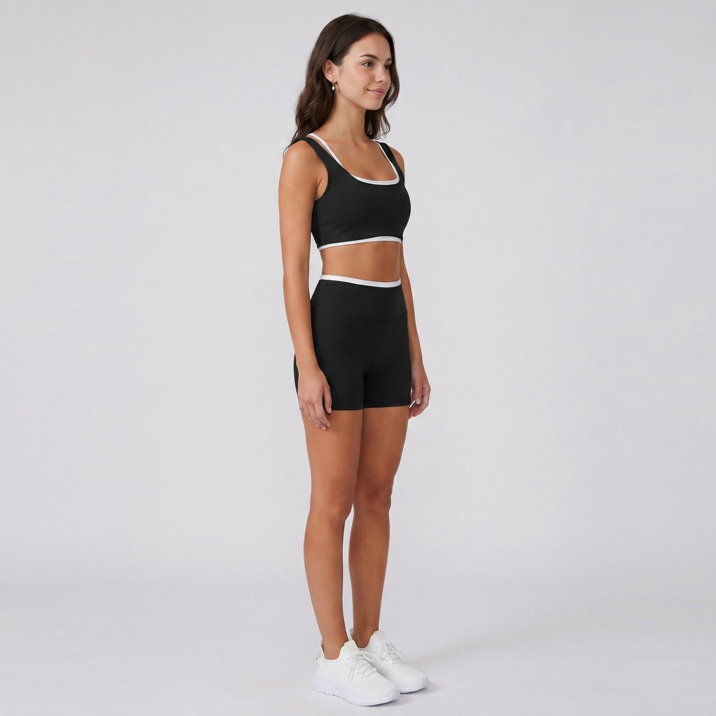 Padded Contrast Trim Sports Bra Tank Top Square Neck Workout Yoga Crop Top