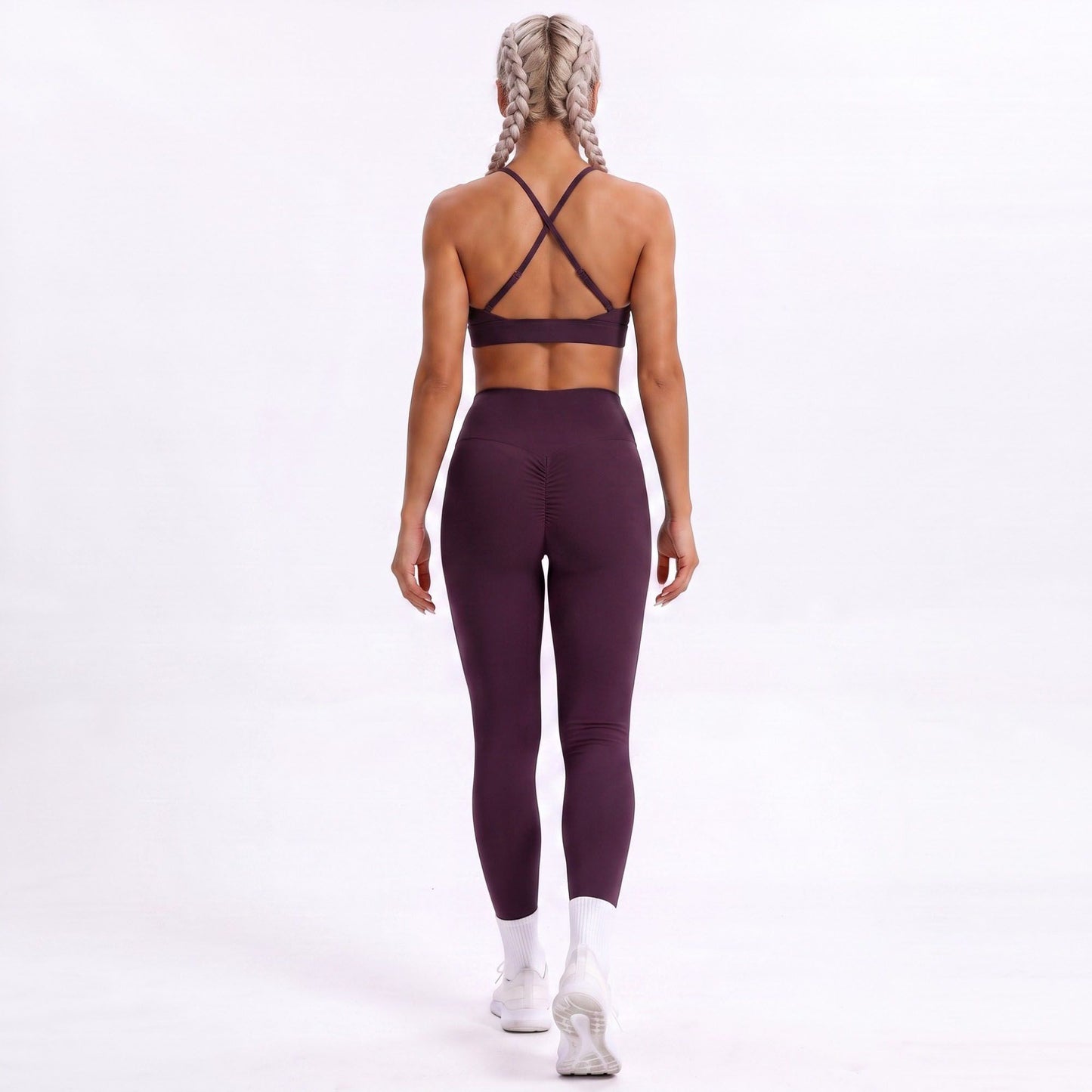 V Neck Cross Back Sports Bra Adjustable Strap Workout Top