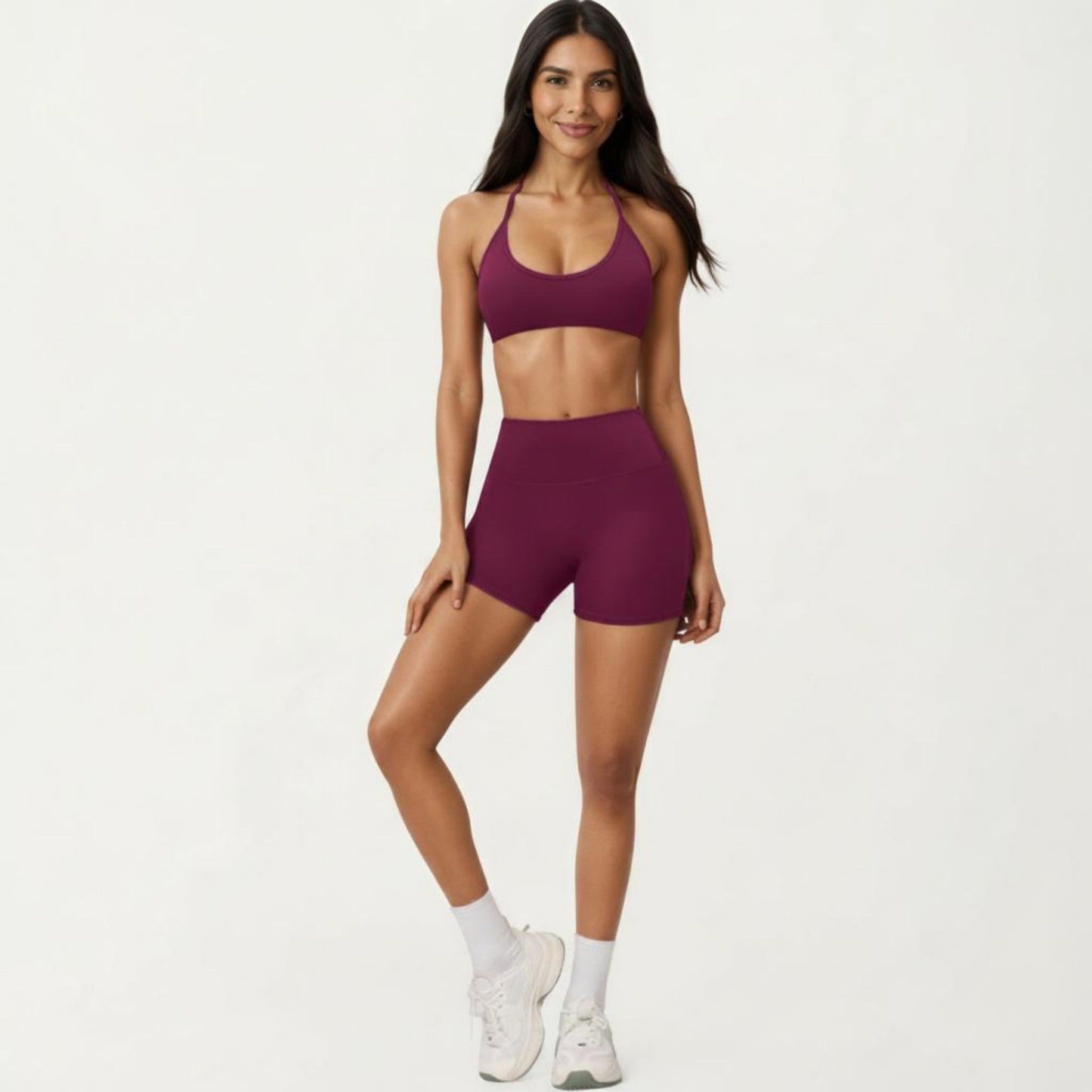 Halter Sports Bra with Open Back and Smooth Stretch Athletic Fit