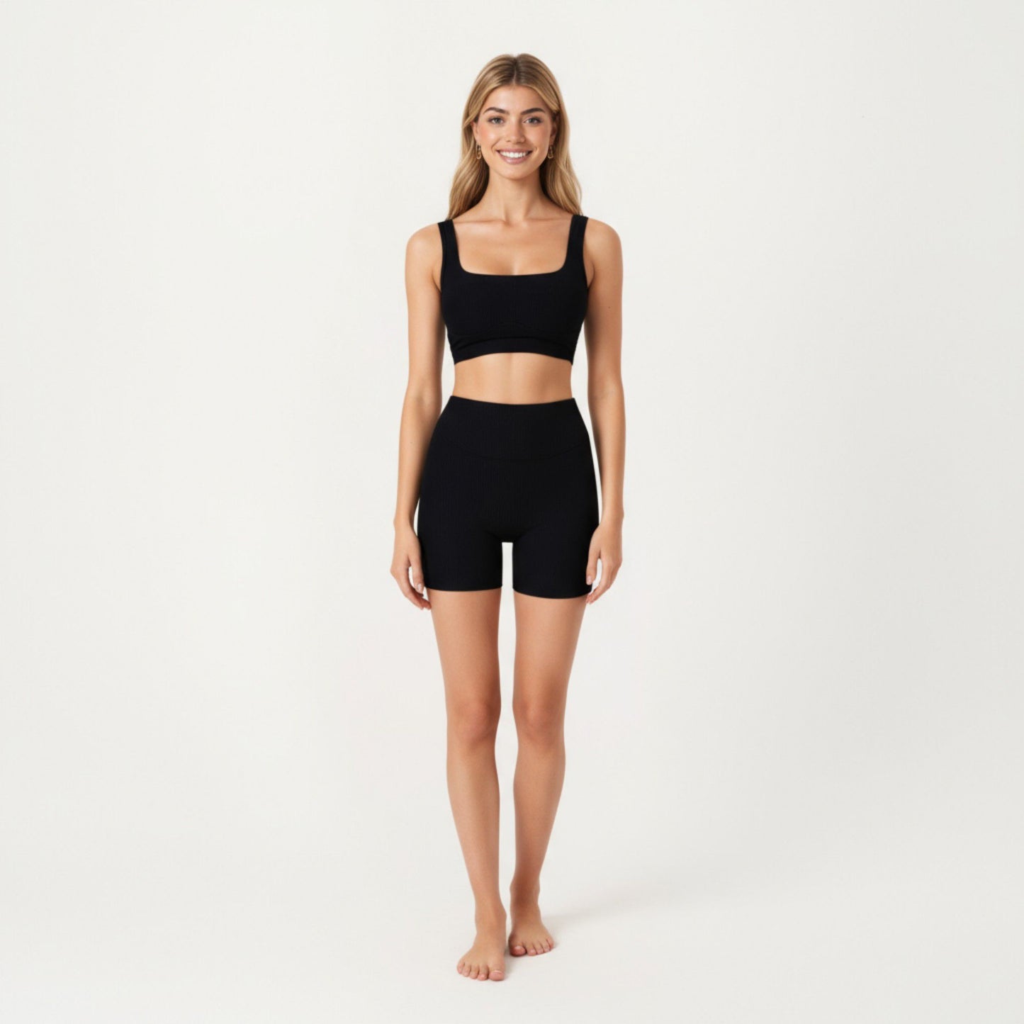 Square Neck Ribbed Cropped Tank Top with Seam Front Detail
